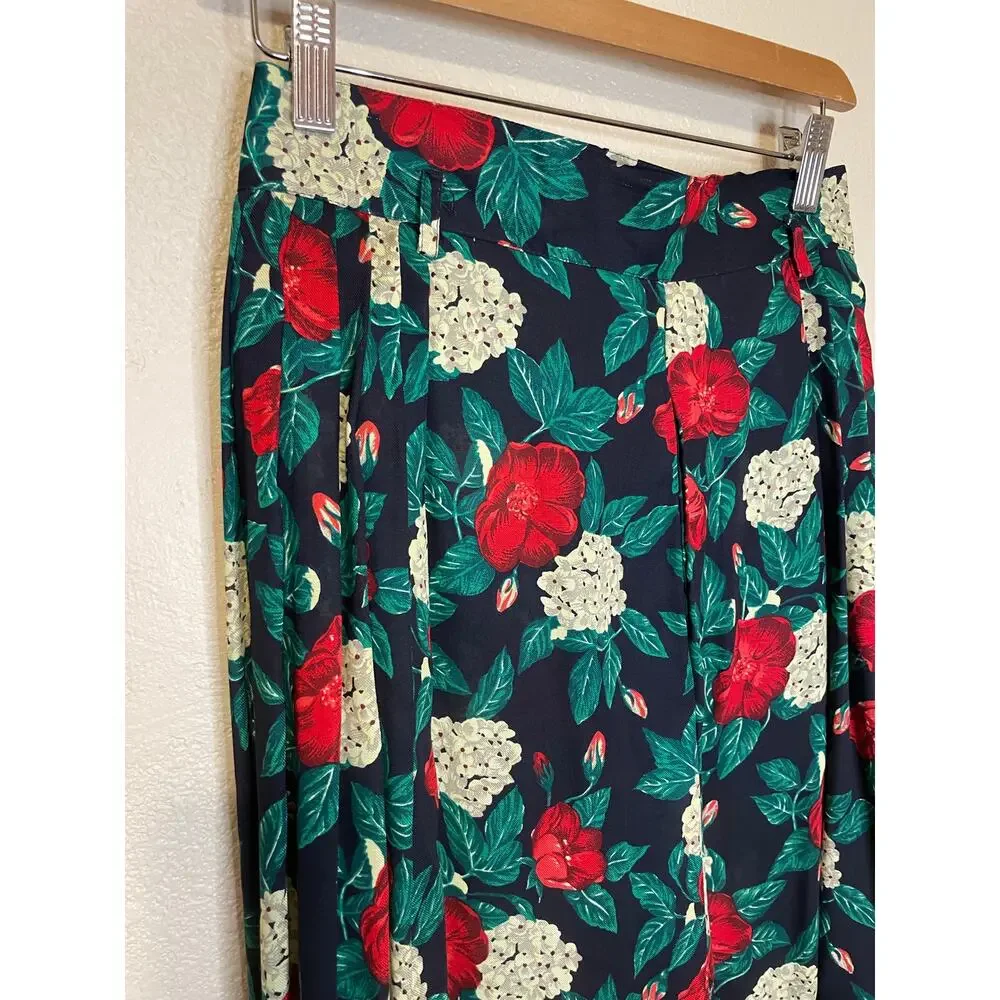 VTG Jones New York Red & White Floral Cottage Core Grandma Midi Skirt Size 8